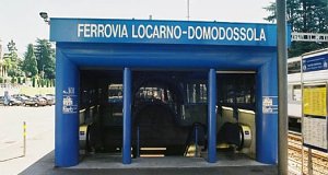 The entrance of the Centovalli Railway is located next to the tracks of Locarno SBB station