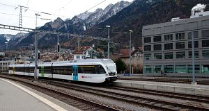 Thurbo's no. 765 GTW 2/8 EMU arrives from Sargans as S12 service.