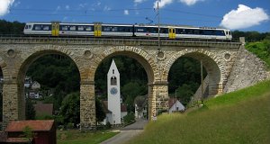 One hour later, the NPZ is crossing the viaduct again towards Sissach