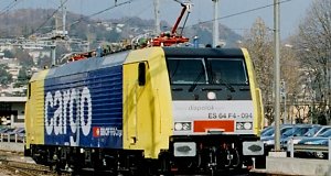 ES 64 F4 - 094, a quadruple voltage loco, hired from Siemens (today MRCE) Dispolok by SBB Cargo is running to Chiasso
