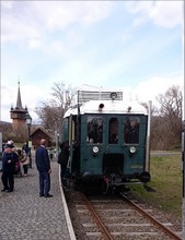 At Harangláb (Belfry)  train stop. In the background: the belfry of Nemesborzova.
