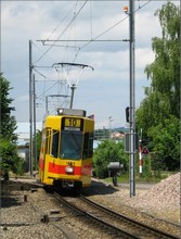 A tram is arriving at Ettingen station from Rodersdorf