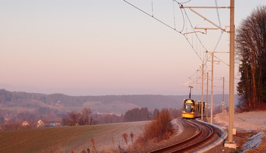 A Tango tram approaches Rodersdorf on the French-Swiss border.