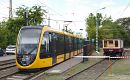 The oldest metro car with one of the newest trams, the 34 m long CAF Urbos 3
