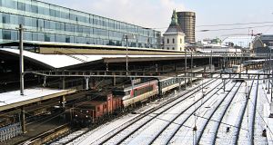 After snowfall. The Ee 3/3 II are shunting in the station.