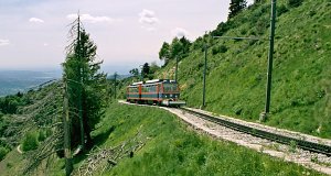 Leaving the woods, the train climbs on the alpine meadow