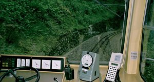 The cab of the Bhe 4/8, running downhill before the San Nicolao tunnel