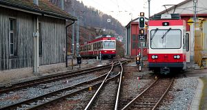 Motor car 14 has just departed with its both control cars to Liestal. Soon the unit 12 will be also put into circulation in the afternoon rush hour.