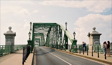 The ramp of the bridge on the Hungarian side