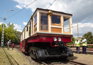 Motor car 11 exhibited at the depot's gate
