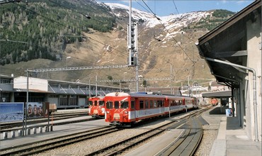 Andermatt station with two push-pull trains